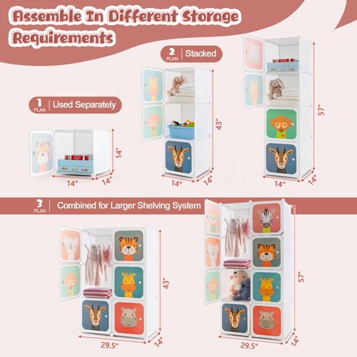 8-Cube Kids Wardrobe Baby Dresser Bedroom Armoire Clothes Hanging Closet