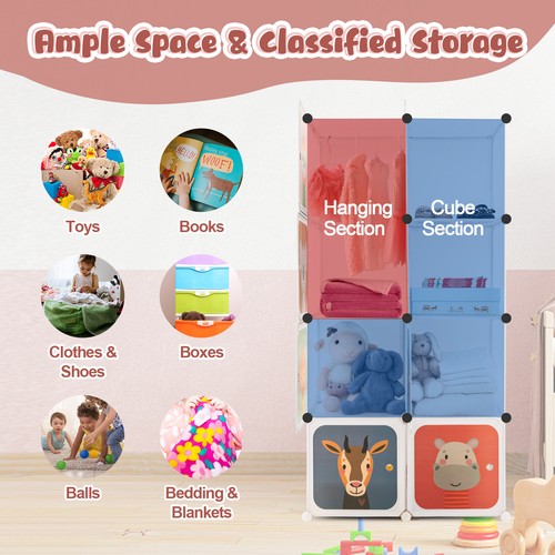 8-Cube Kids Wardrobe Baby Dresser Bedroom Armoire Clothes Hanging Closet