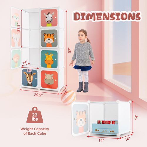 8-Cube Kids Wardrobe Baby Dresser Bedroom Armoire Clothes Hanging Closet